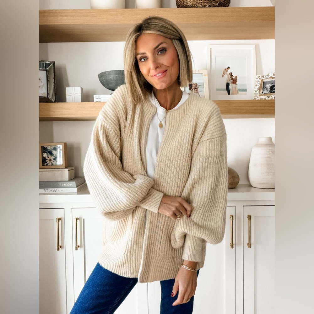Anthropologie Flat White Cozy Crewneck Cardigan Sweater